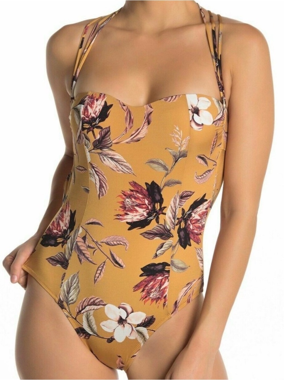 Floral One-Piece Swimsuit - Mustard Yellow